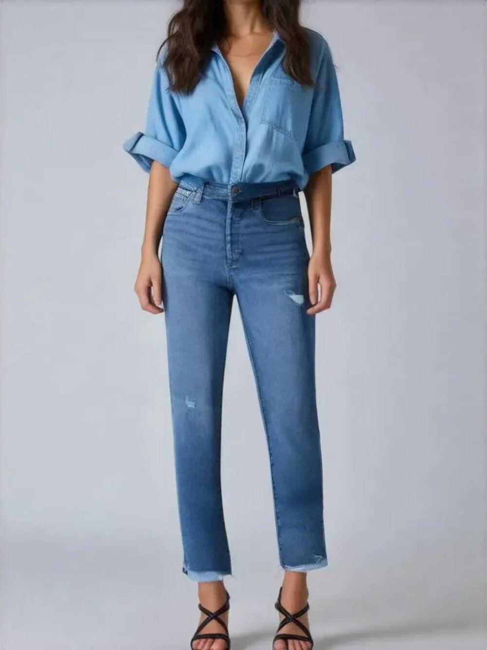 Evereve The Ever Straight High Rise Jeans with Raw Hem Size 28